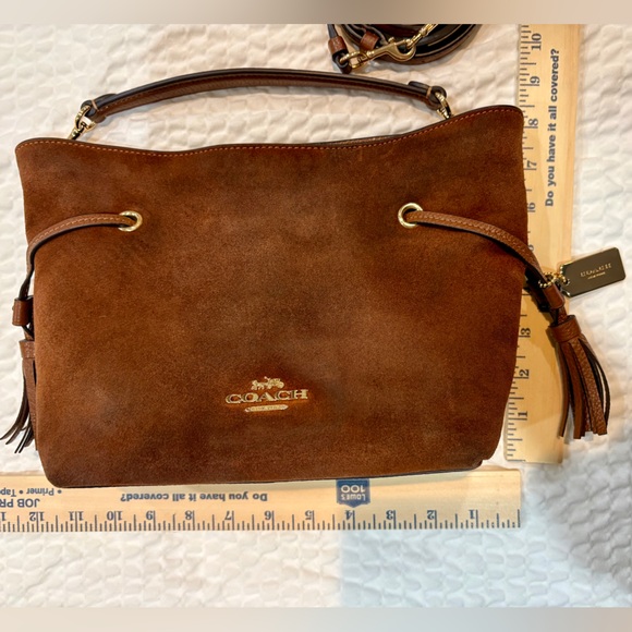 COACH Andy Suede Bucket Bag Detachable Shoulder & Crossbody Strap New Gold Tag 🤩 - Picture 2 of 8